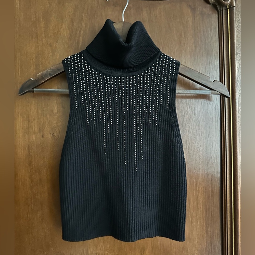 Zara Black Turtleneck Sweater Vest with Rhinestones Sparkly Size Small NEW